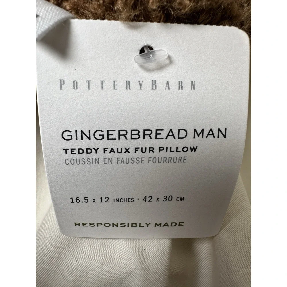 Pottery Barn Gingerbread Man Teddy Faux Fur Pillow 16.5
